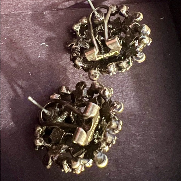 LA Vintage Signed Gold, Blue, and White Crystal pierced Earrings - Picture 2 of 3